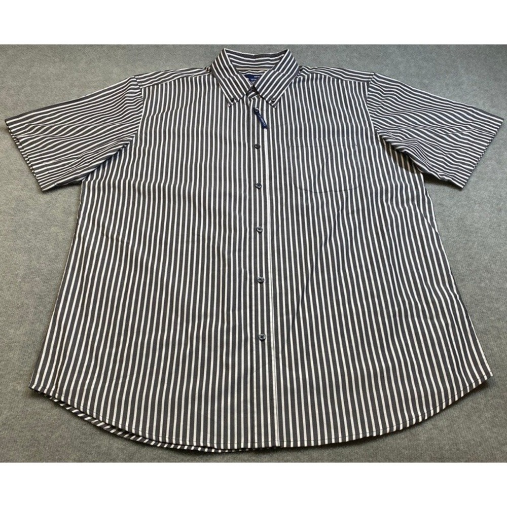 NWT Basic Editions Button Down Shirt Men XLT Gray White Striped Short Sleeve